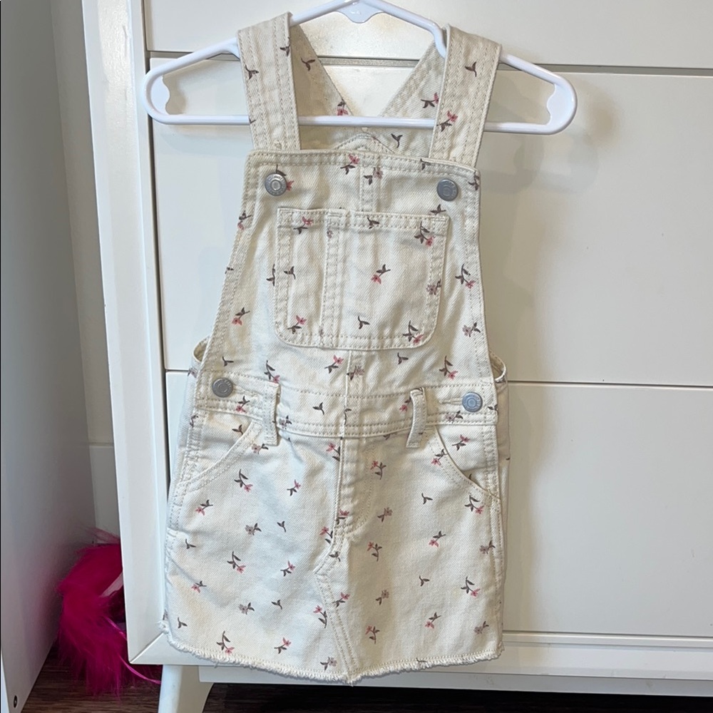 Kids Cream Dungaree Dress with Star Print